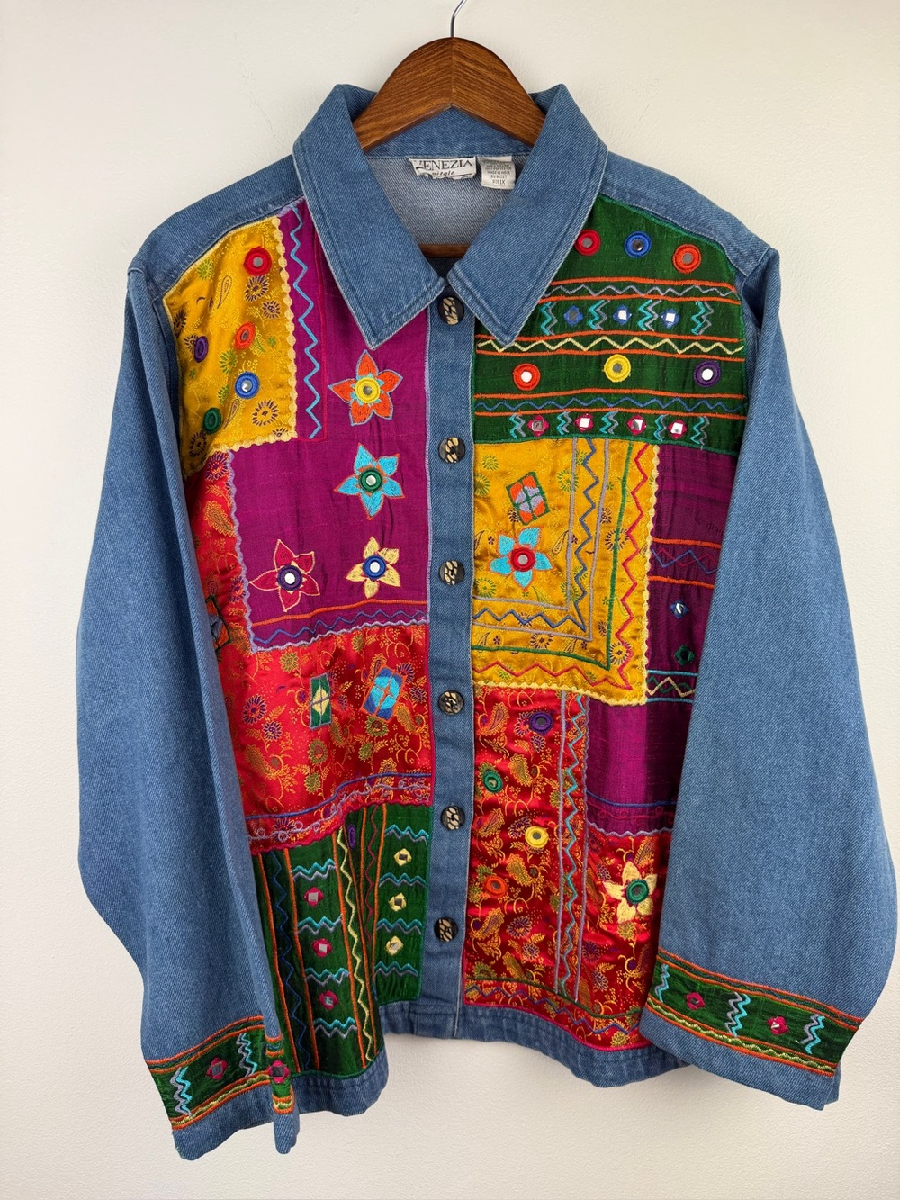 Venezia Vitale Multicolor Patchwork Embroidered Denim Jacket